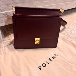 Polène Burgundy Leather Crossbody Bag with Gold Hardware